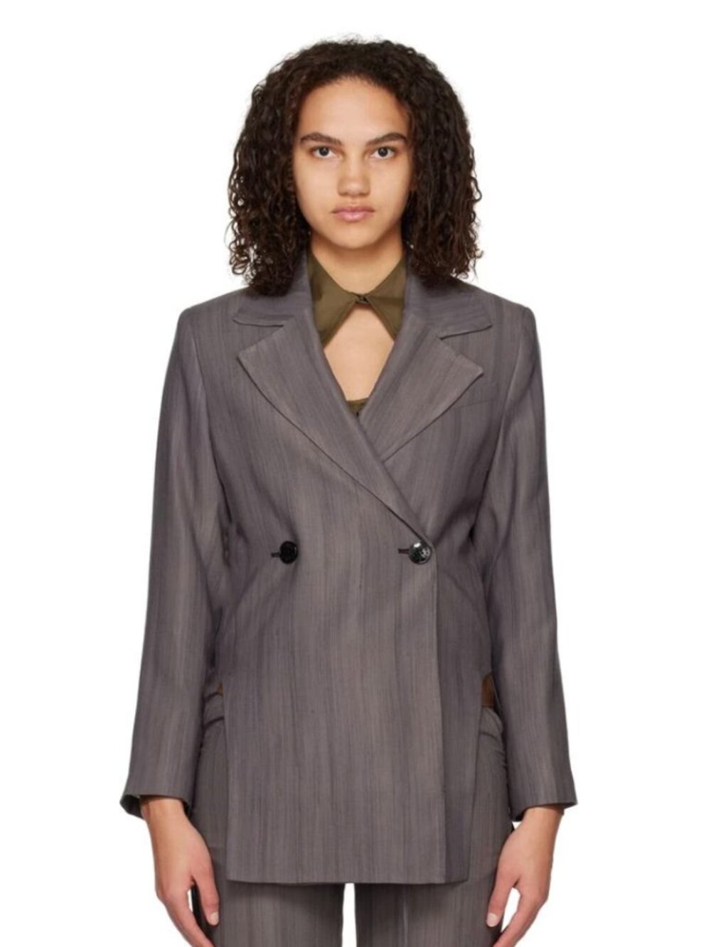 Ganni Gray Double-Breasted Blazer Jacket with side slits